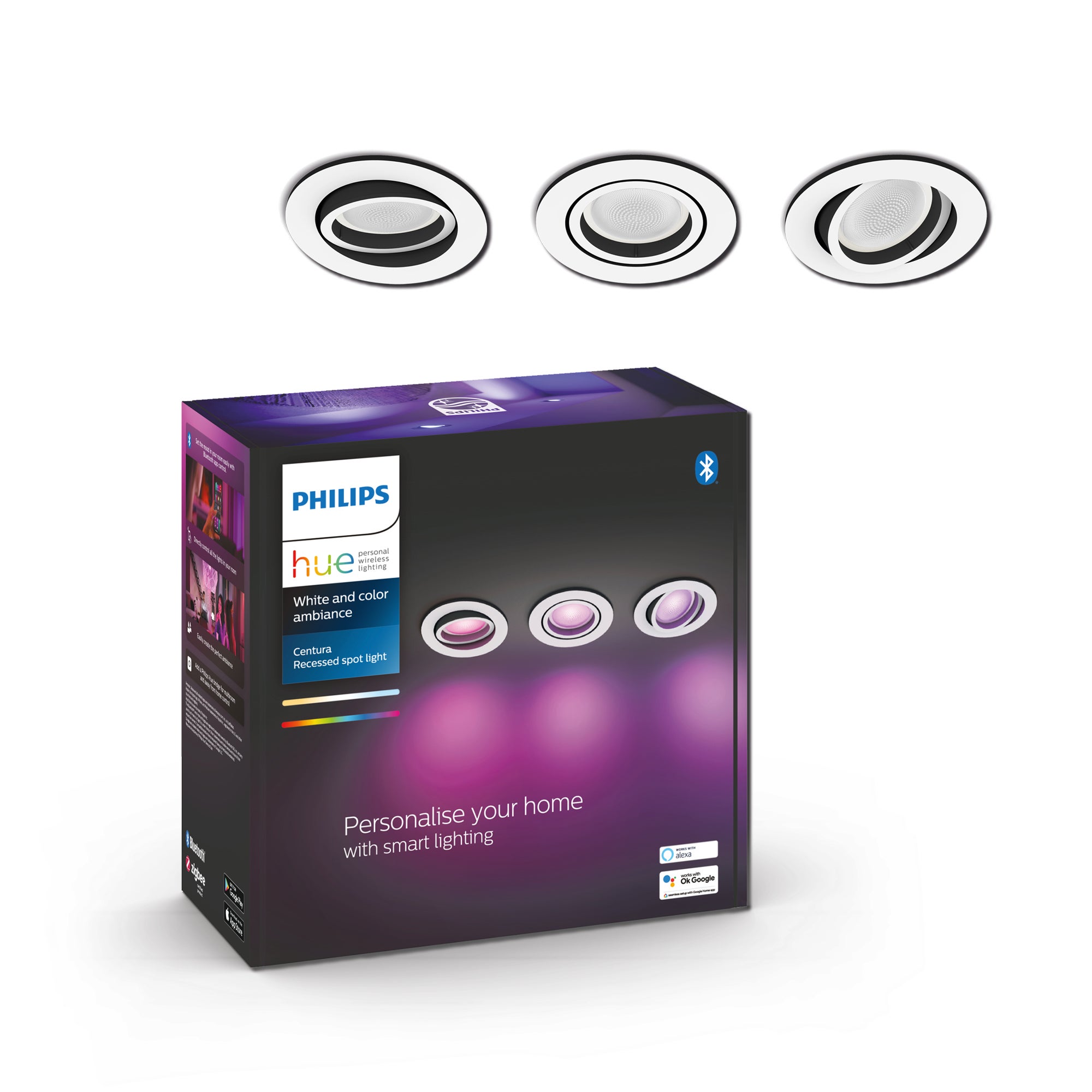 Philips HUE Set of 3 Centura Smart LED Ceiling Spotlights White