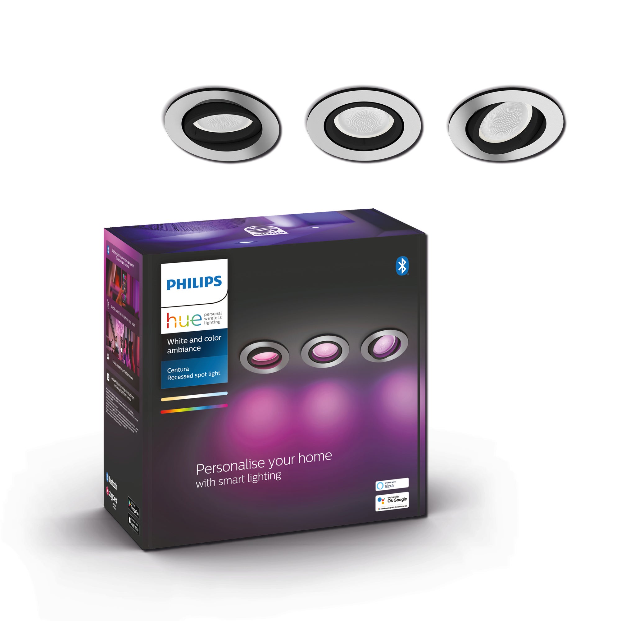 Philips HUE Set of 3 Centura Smart LED Flush Spotlights