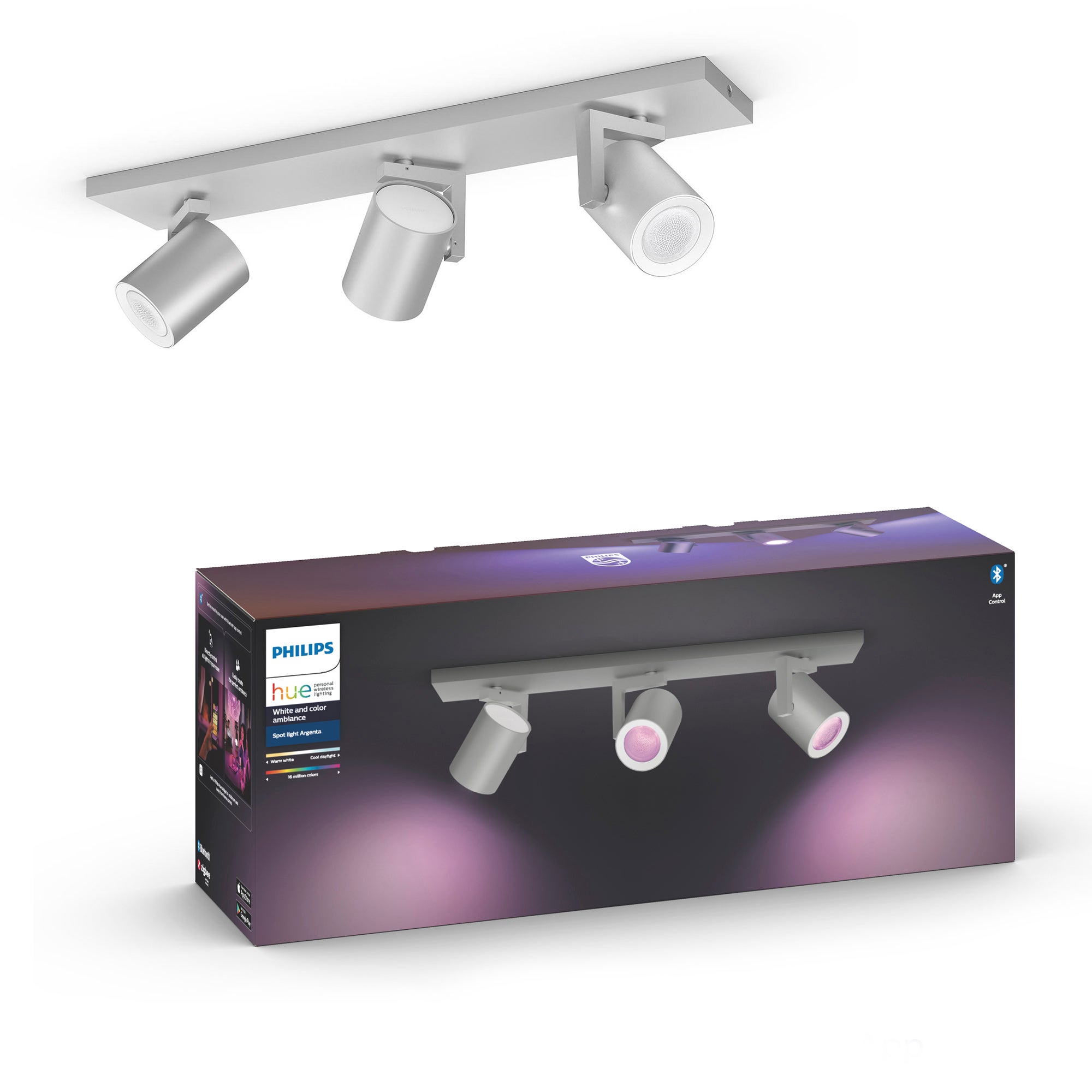 Philips Hue Argenta 3 Light Smart Led Ceiling Spotlight Bar Silver