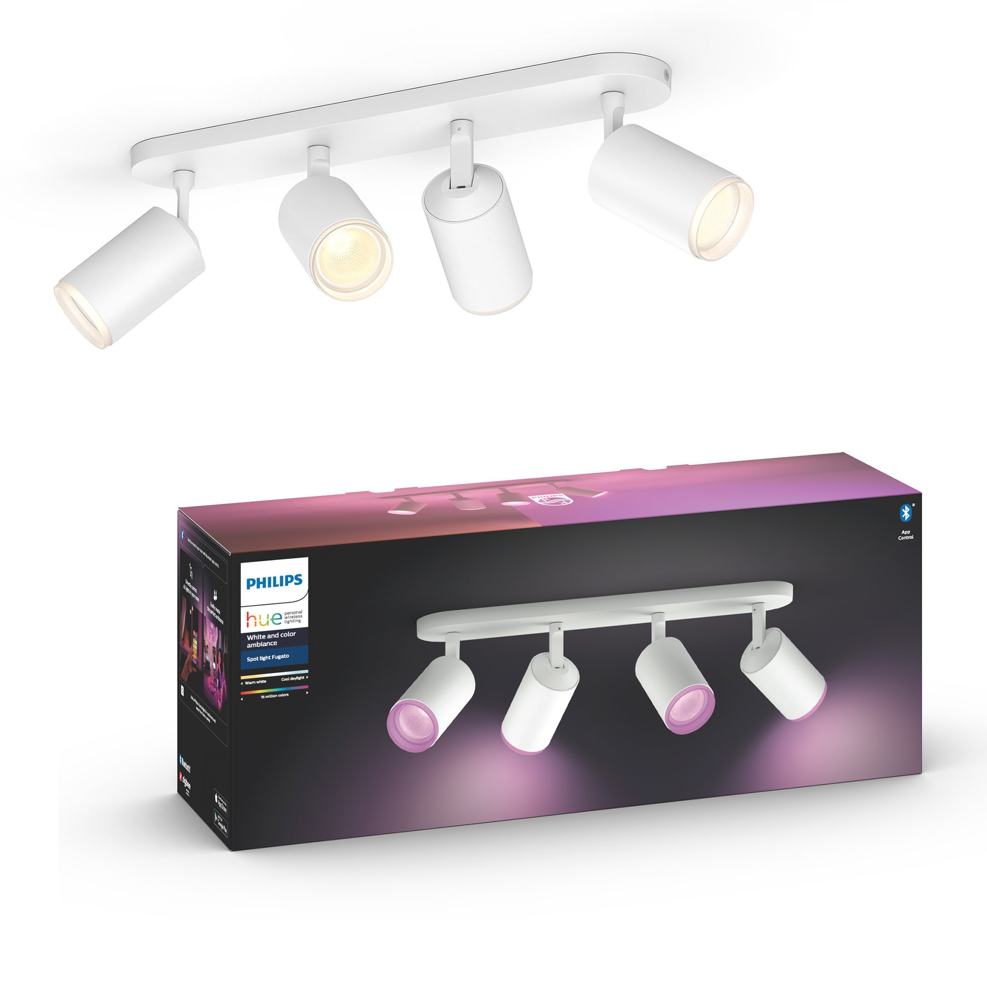 Philips HUE Fugato 4 Light Smart LED Ceiling Spotlight Bar White