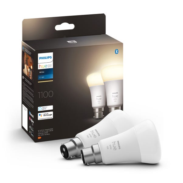 Set of 2 Philips HUE Smart 9.5W BC GLS LED Dimmable Bulbs image 1 of 3
