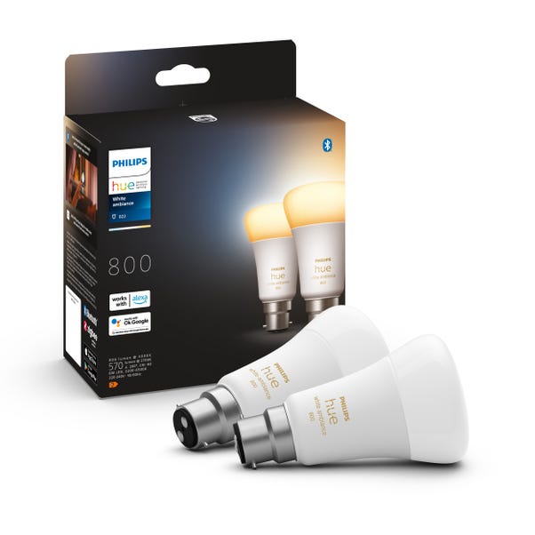 Set of 2 Philips HUE Smart 6W BC GLS LED Dimmable Bulbs image 1 of 8