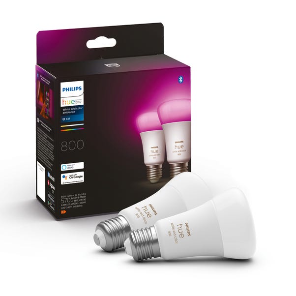 Set of 2 Philips HUE 6.5W ES GLS Smart Colour Changing LED Bulbs image 1 of 7