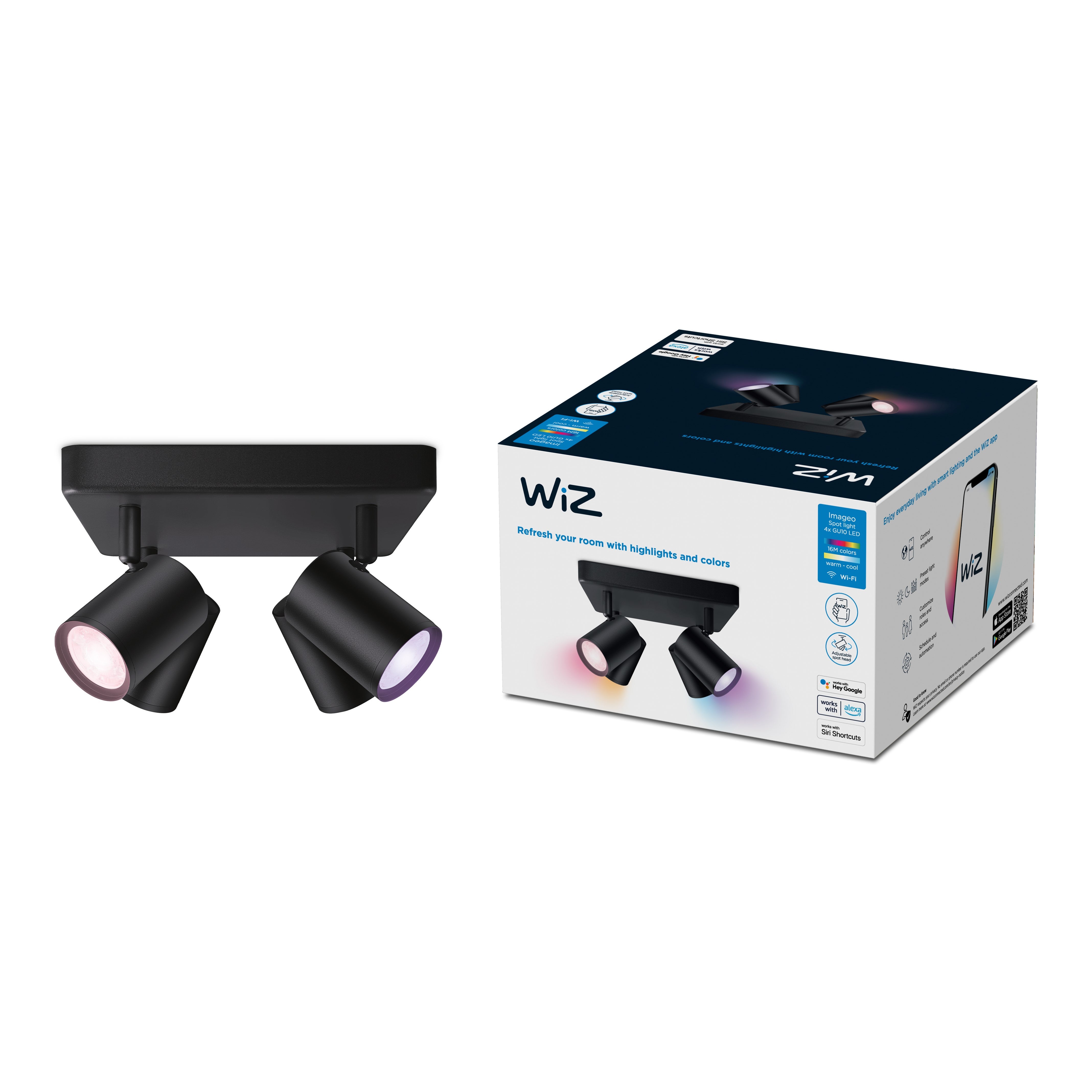 WiZ Imageo Smart 4 Light LED Adjustable Spotlight Black