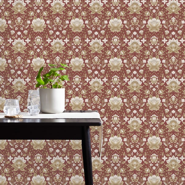 Mirrored Floral Russet Wallpaper image 1 of 2