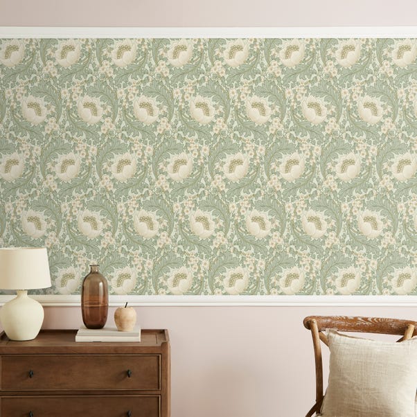 Arts and Crafts Floral Wallpaper Sage image 1 of 6