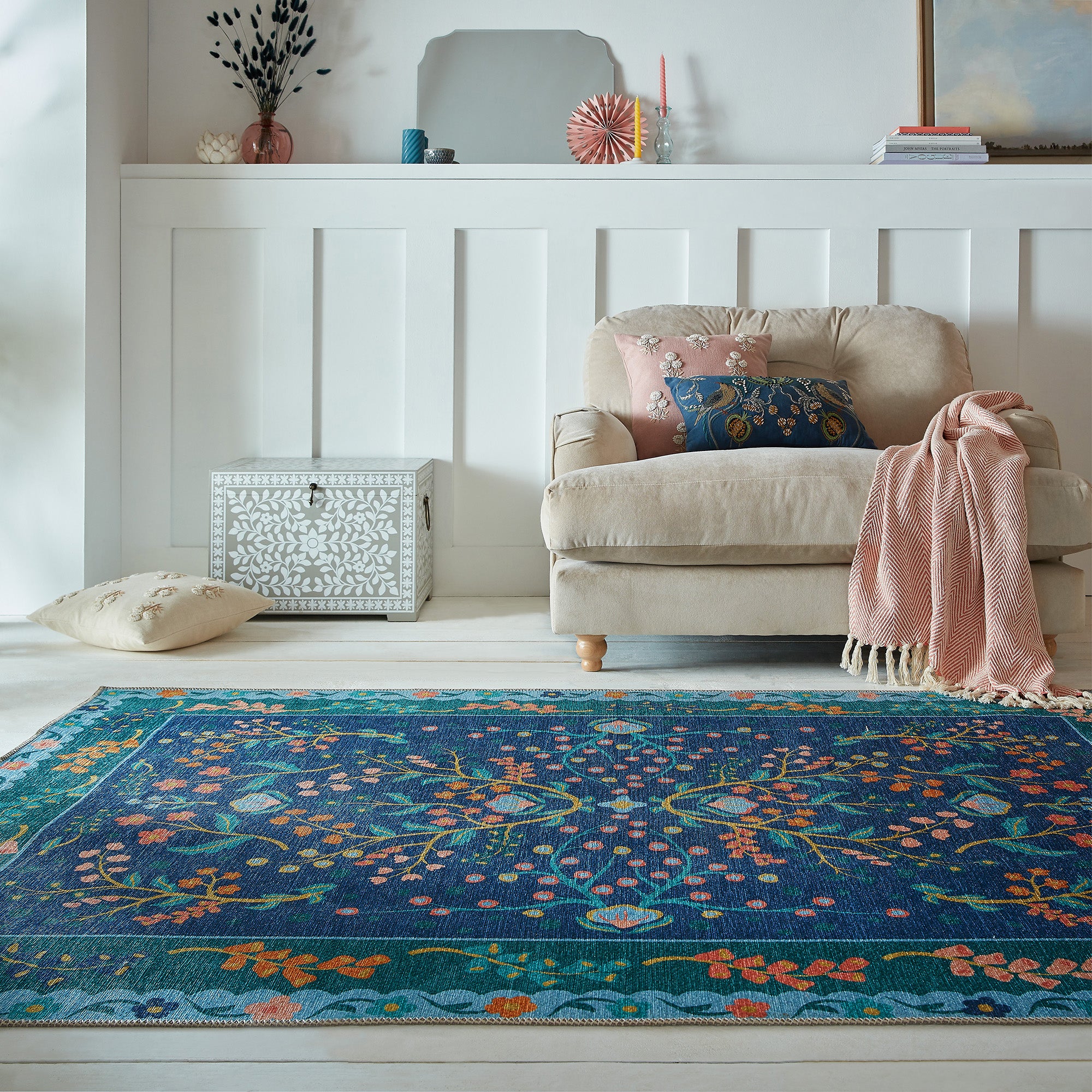 Practirug Sabrina Floral Washable Rug Sabrina Floral Navy