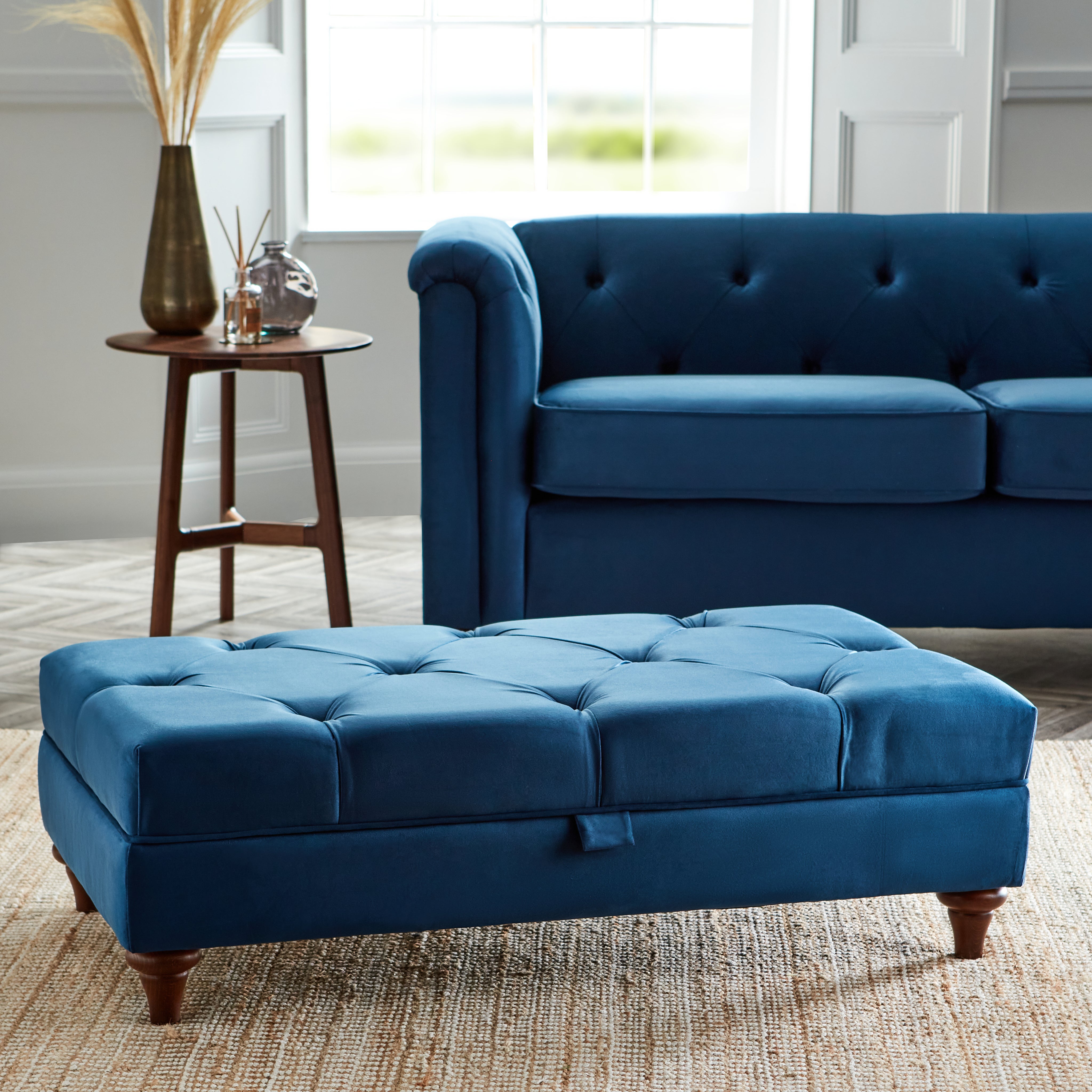 Chesterfield Opulent Velvet Storage Footstool Blue