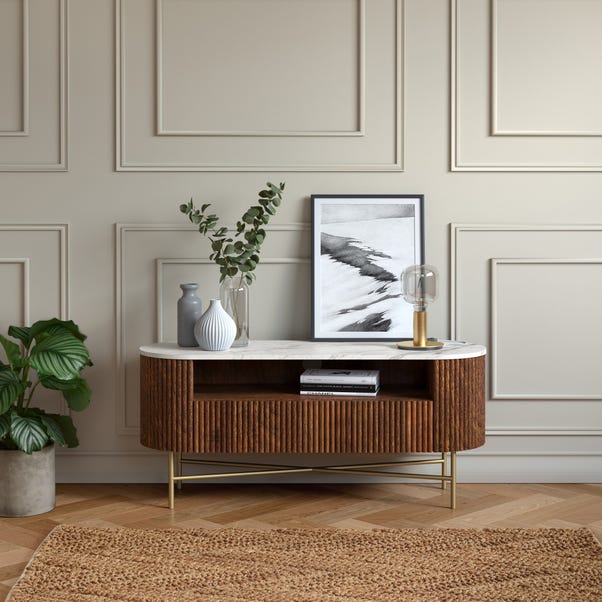 Kiera TV Unit, Mango Wood & Real Marble for TVs up to 55" image 1 of 2