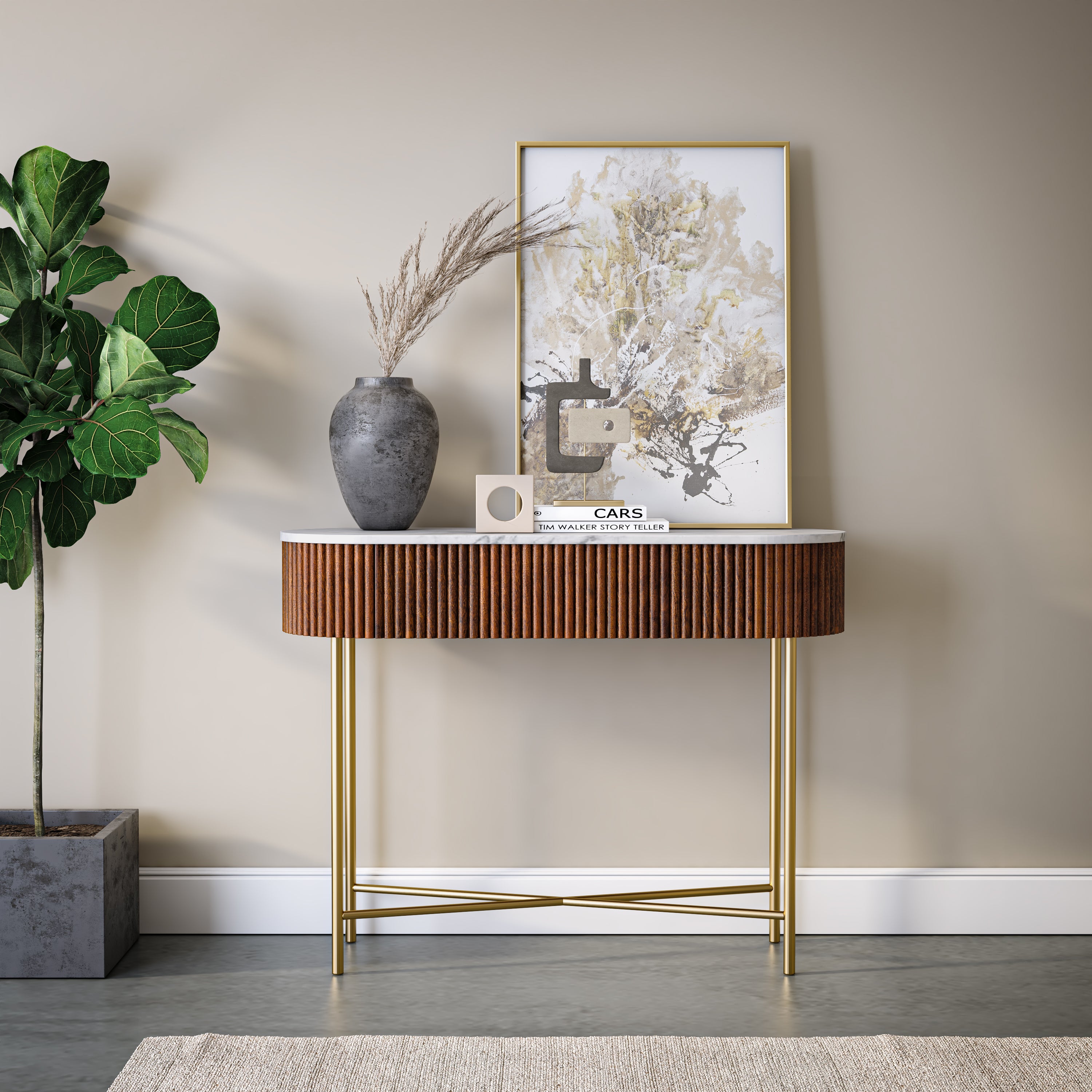 Kiera Console Table, Mango Wood & Real Marble Brown