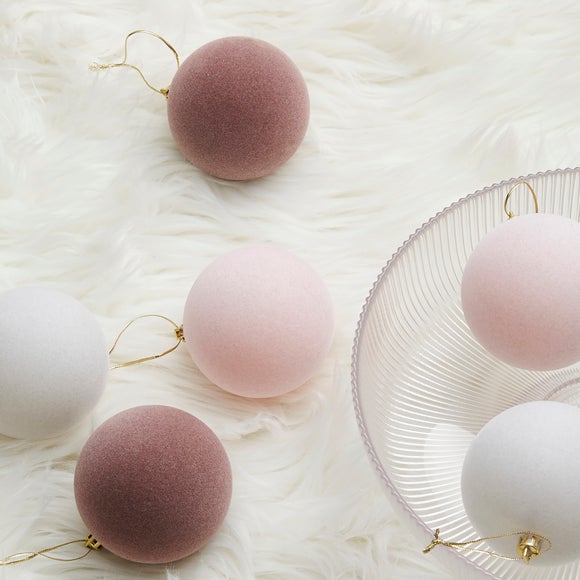 Pack of 6 Boho Flocked Baubles