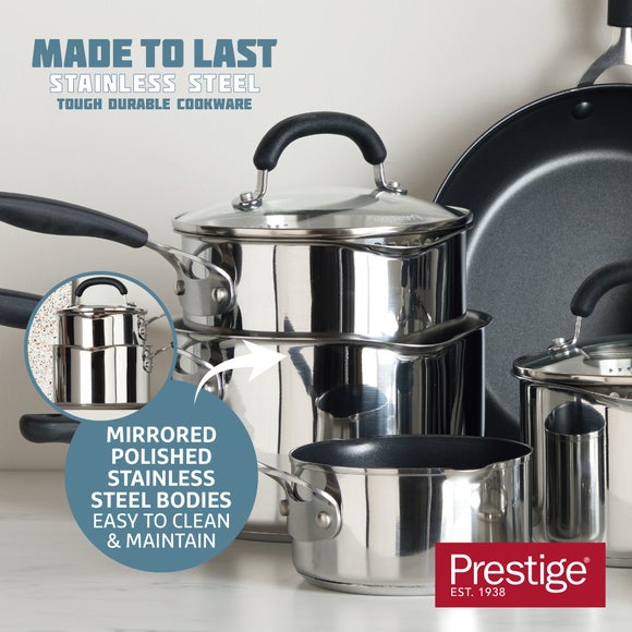 Russell Hobbs BW06572 Classic Collection 5 Piece Pan Set Including A Frying Pan Saucepans Glass Lids Suitable On All Hob Types Stainless Steel