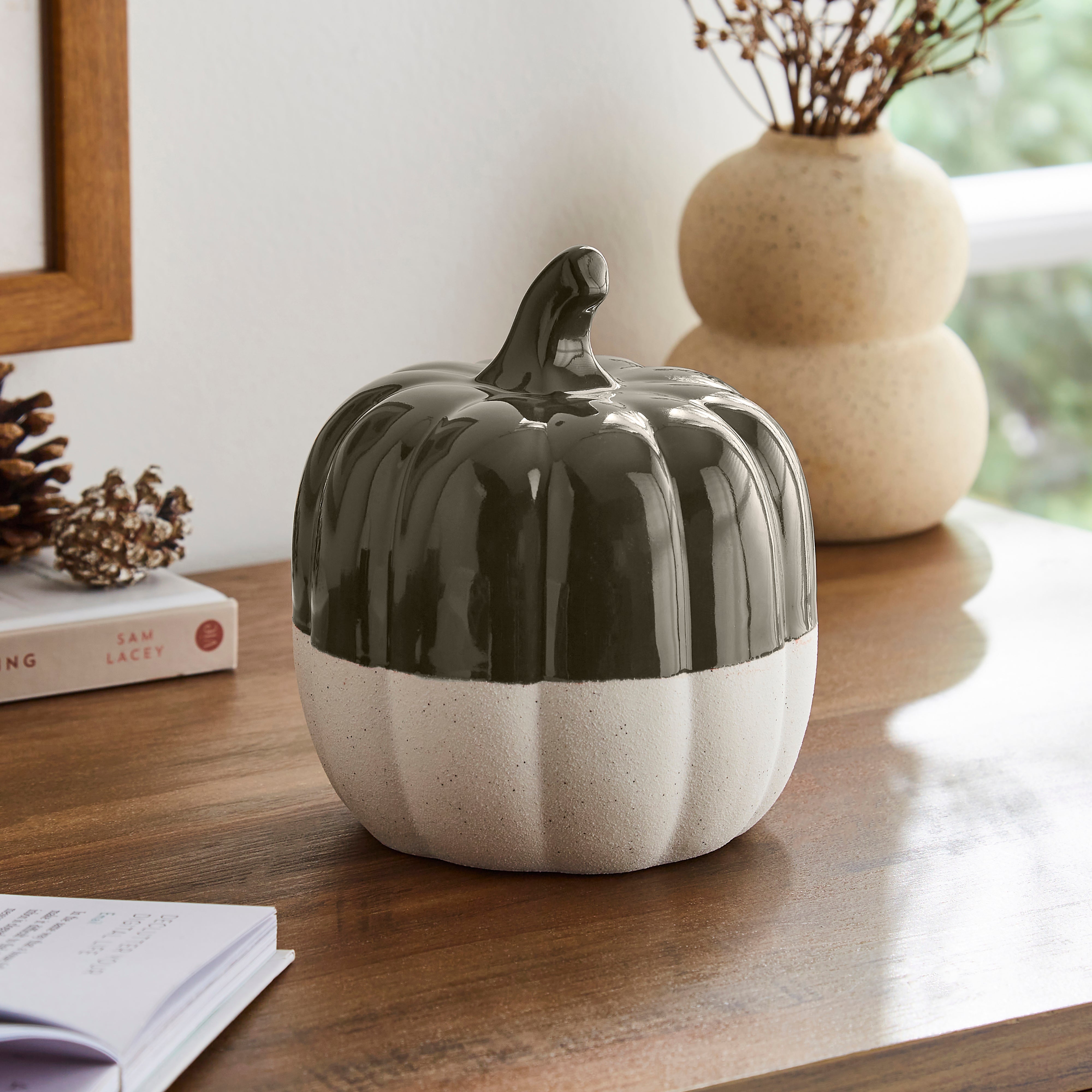 Ceramic Pumpkin Ornament Dark Grey