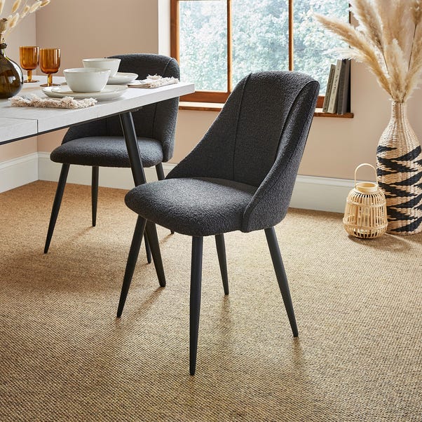 Set of 2 Luna Dining Chairs, Black Boucle image 1 of 7