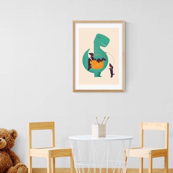 East End Prints T-rex & His Basketful Of Wiener Dogs Print