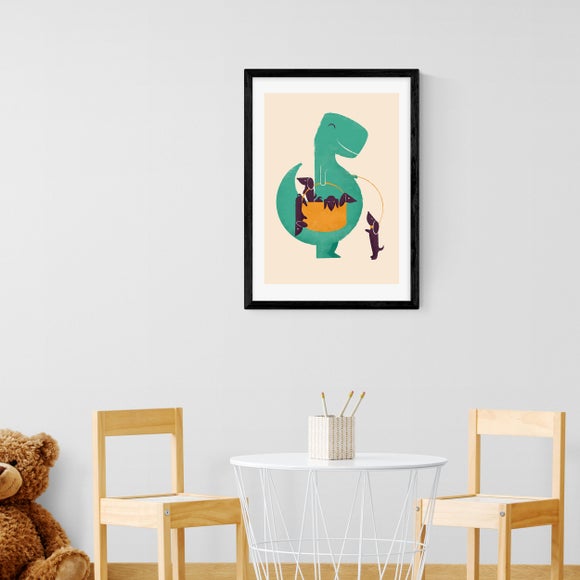 East End Prints T-rex & His Basketful Of Wiener Dogs Print