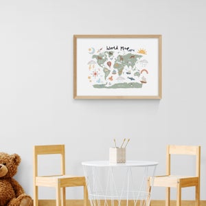 East End Prints World Map In Green Print