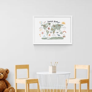 East End Prints World Map In Green Print