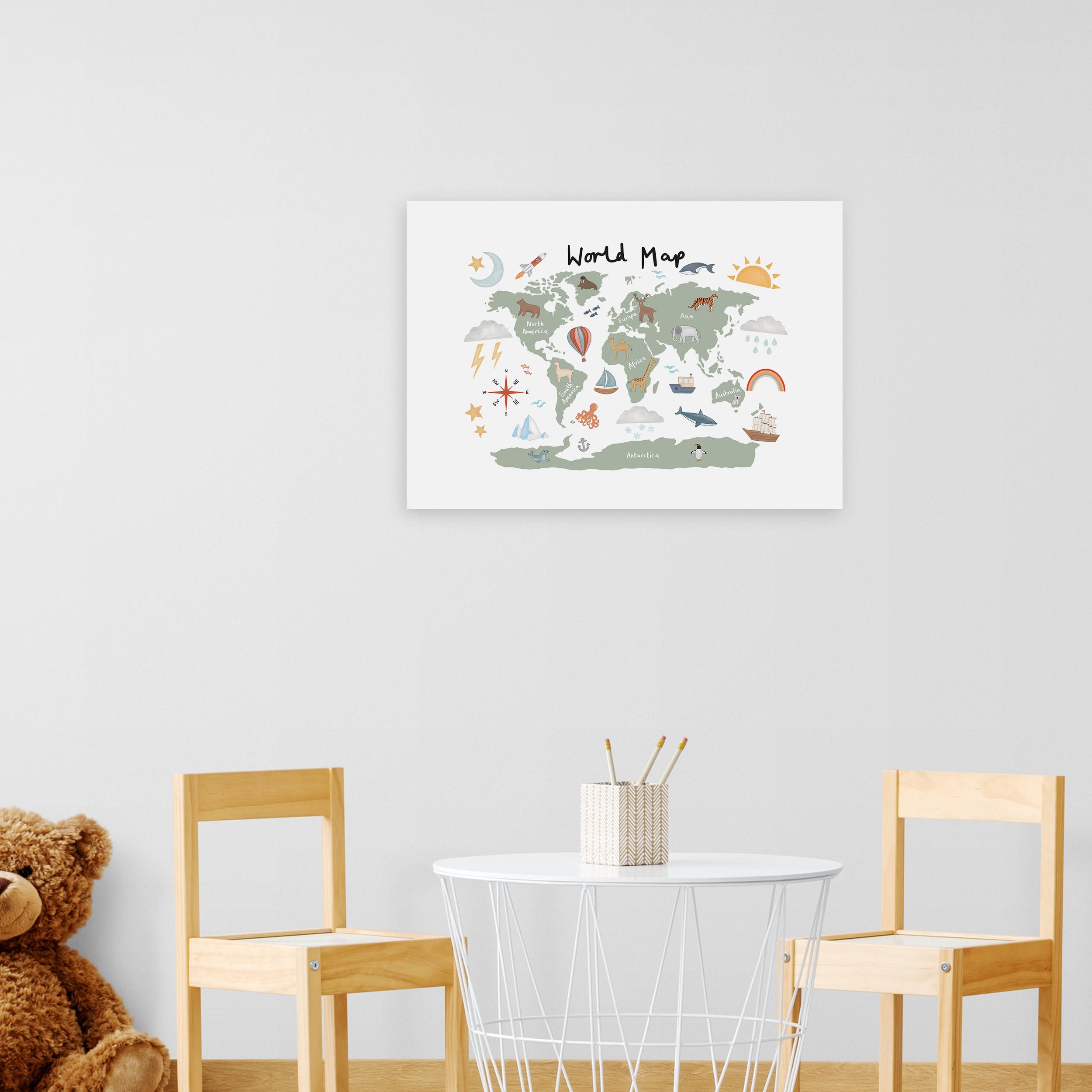 East End Prints World Map in Green Print