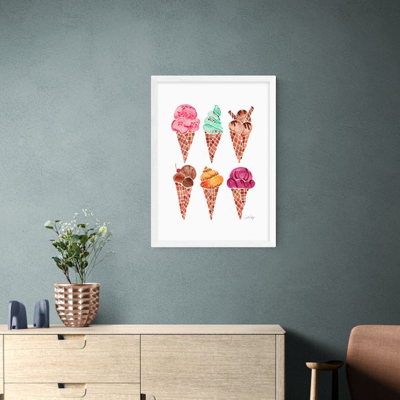 East End Prints Rainbow Ice Cream Cones Print
