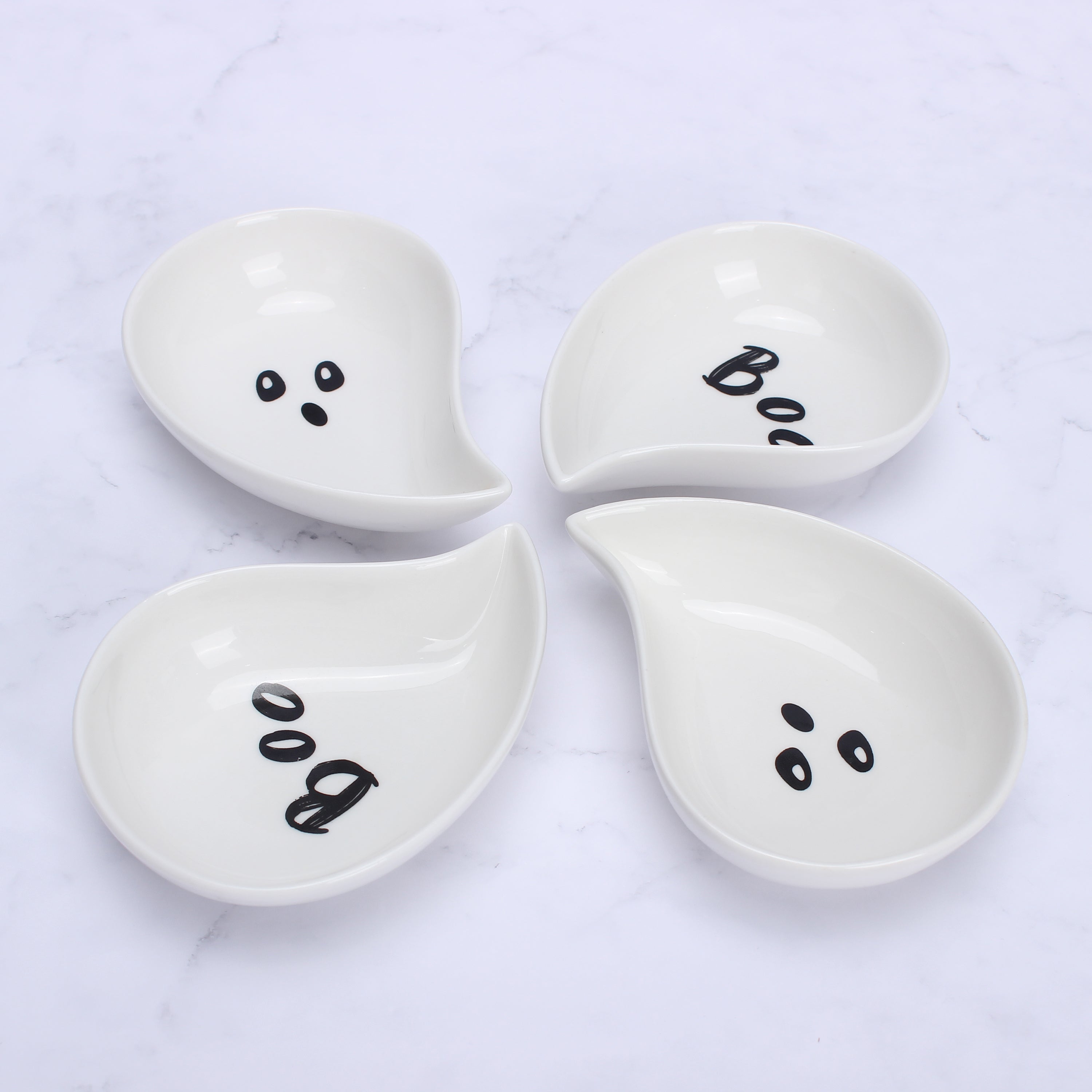 Set Of 4 Ghost Dip Bowls Black And White