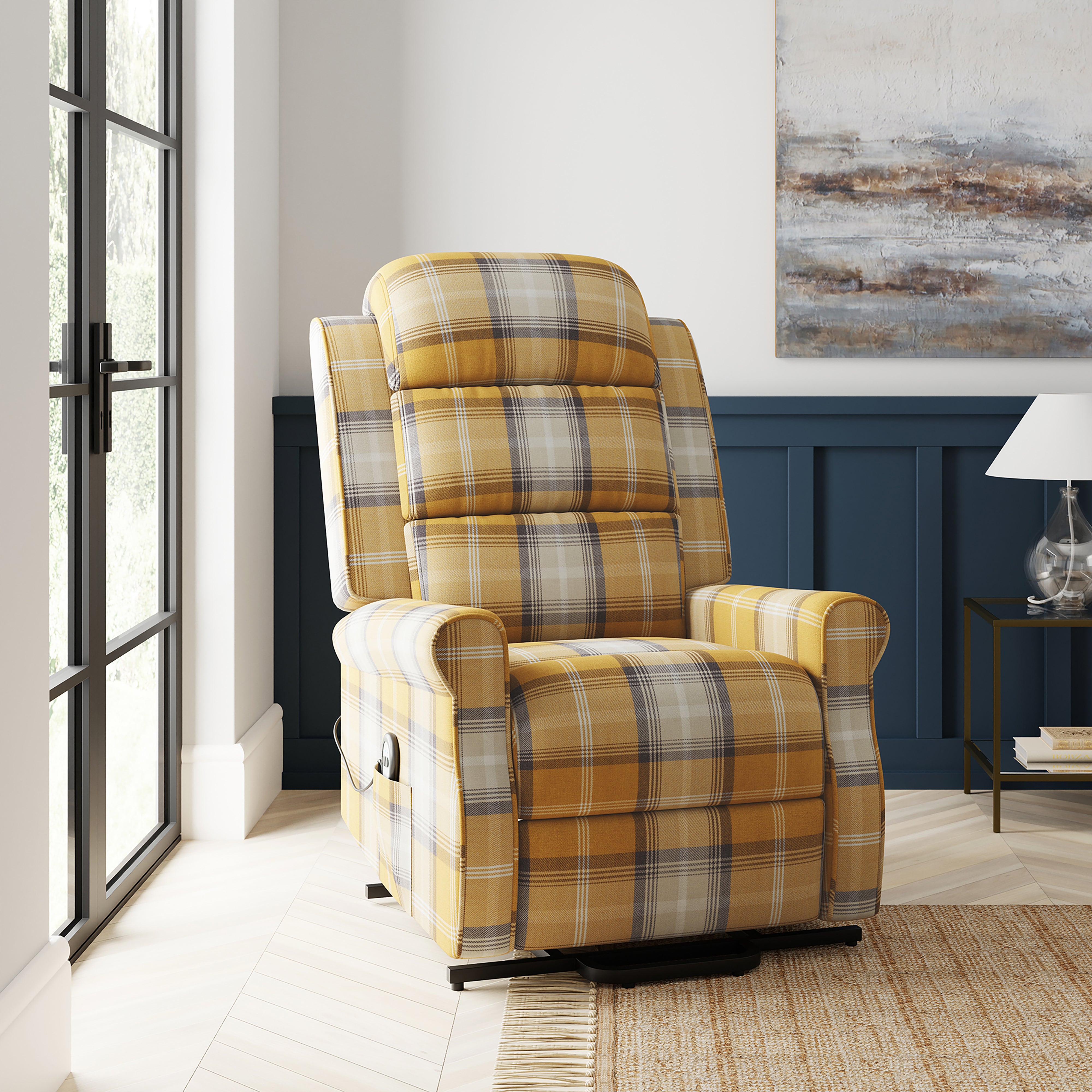 Edith Rise and Recline Chair, Check Pattern