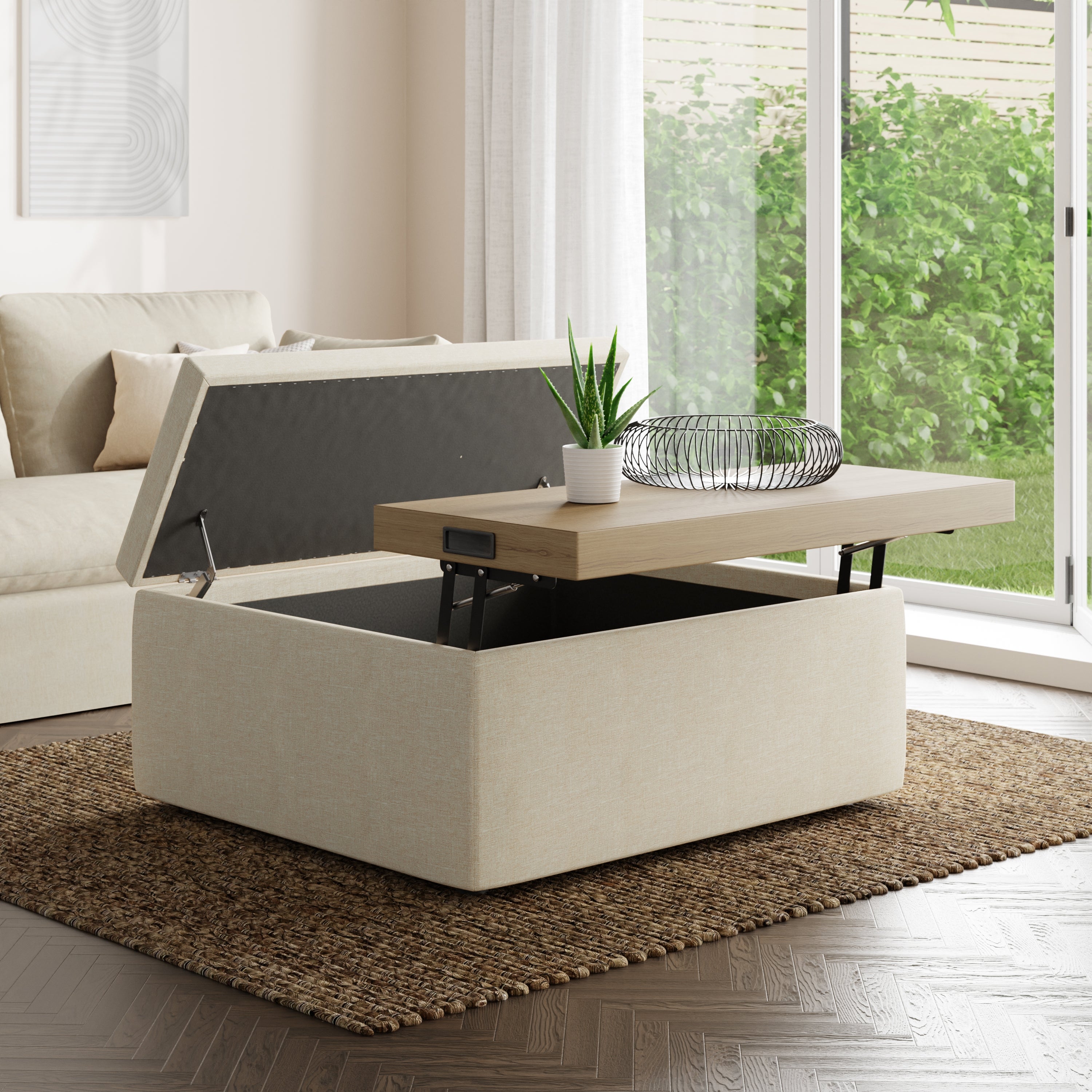 Logan Fabric Storage Table Footstool Beige