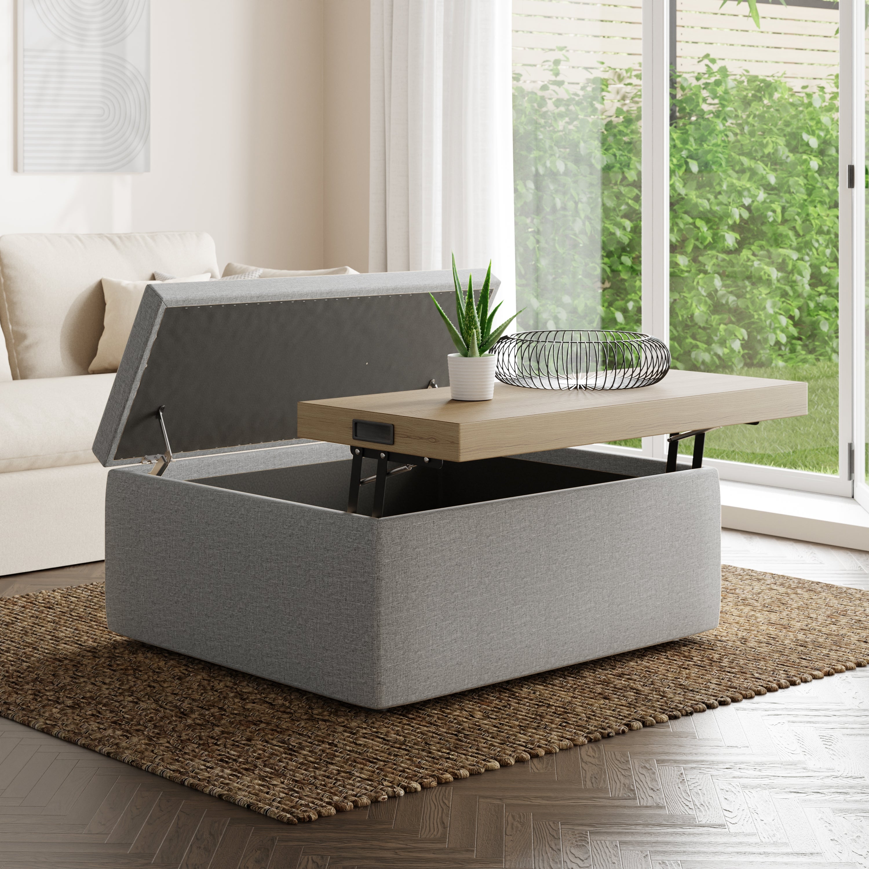 Logan Fabric Storage Table Footstool Grey