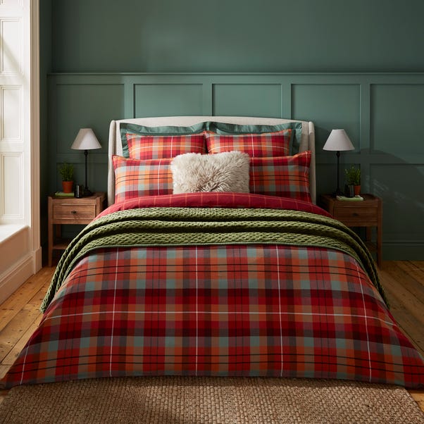 Dorma Brushed Cotton Maison Red Checked Duvet Cover & Pillowcase Set image 1 of 7