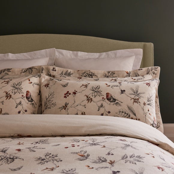Dorma Brushed Cotton Woodland Robin Oxford Pillowcase Pair | Dunelm