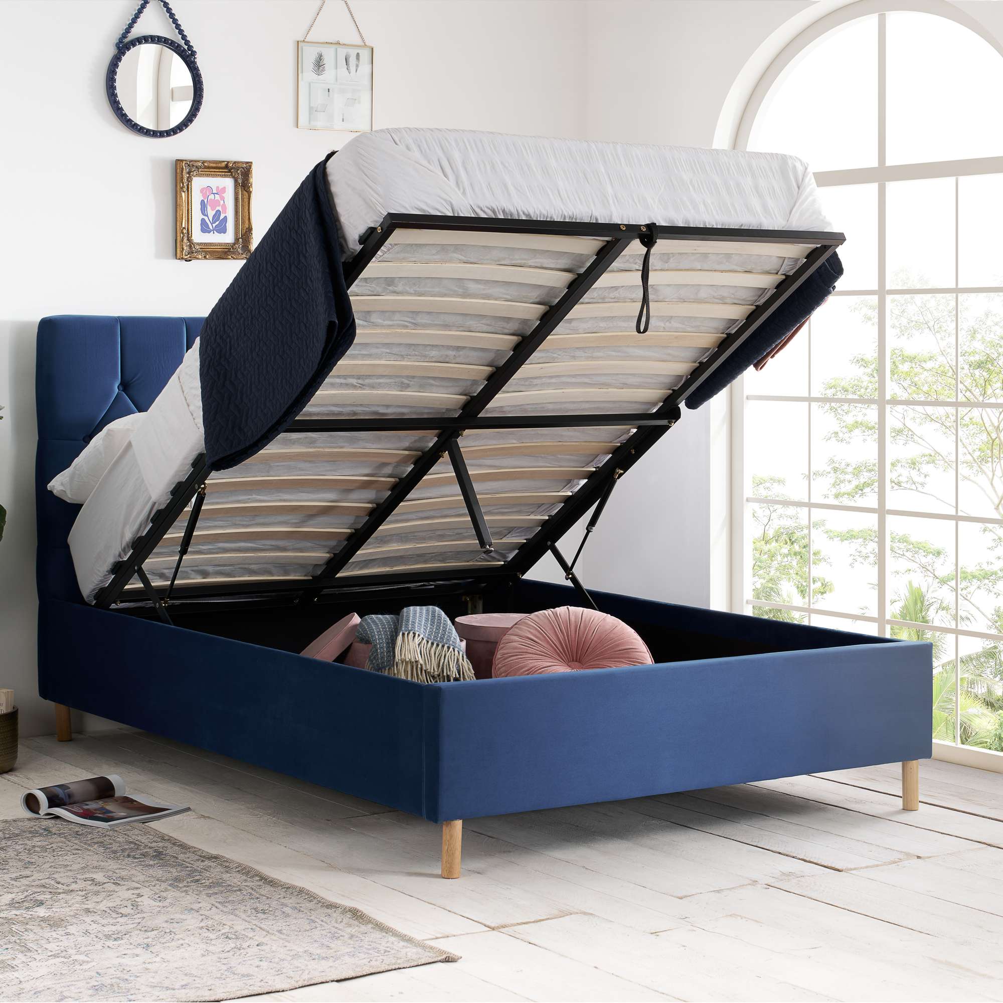 Loxley Velvet Ottoman Bed Loxley Blue