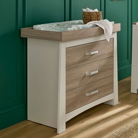 CuddleCo Ada 3 Drawer Chest & Changing Unit, White Ash