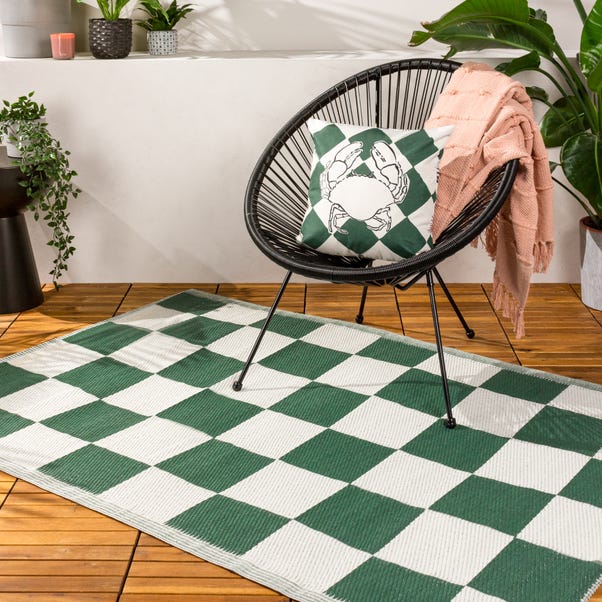furn. Checkerboard Green Reversible Indoor Outdoor Rug image 1 of 5
