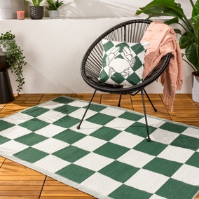 furn. Checkerboard Green Reversible Indoor Outdoor Rug