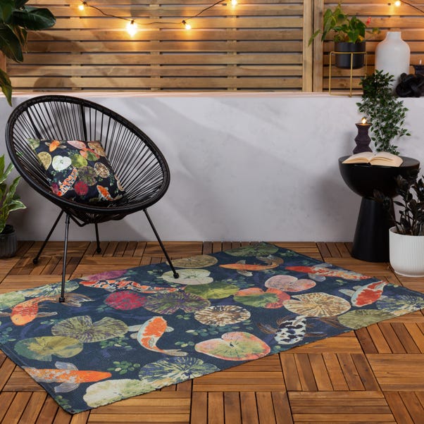 Paoletti Koi Midnight Washable Indoor Outdoor Rug image 1 of 3