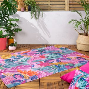 Furn. Psyc Jungle Pink Washable Indoor Outdoor Rug