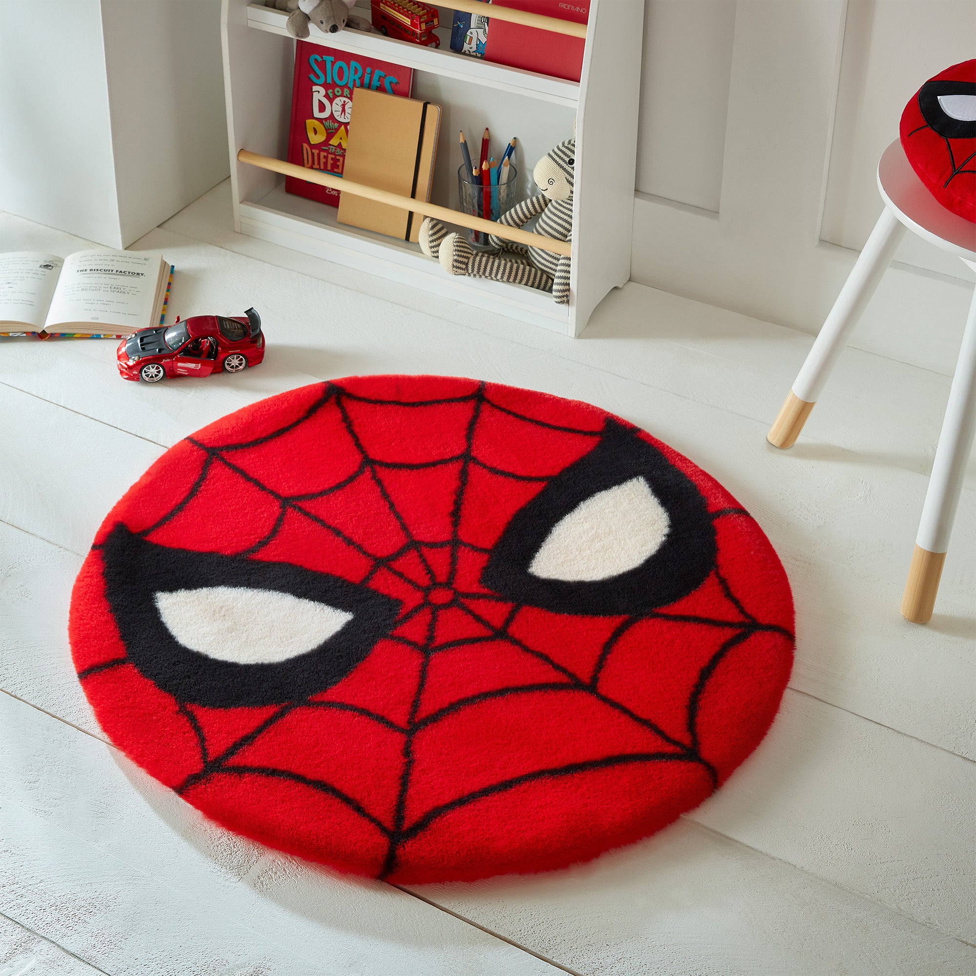Marvel Spiderman Supersoft Kids Round Rug Red