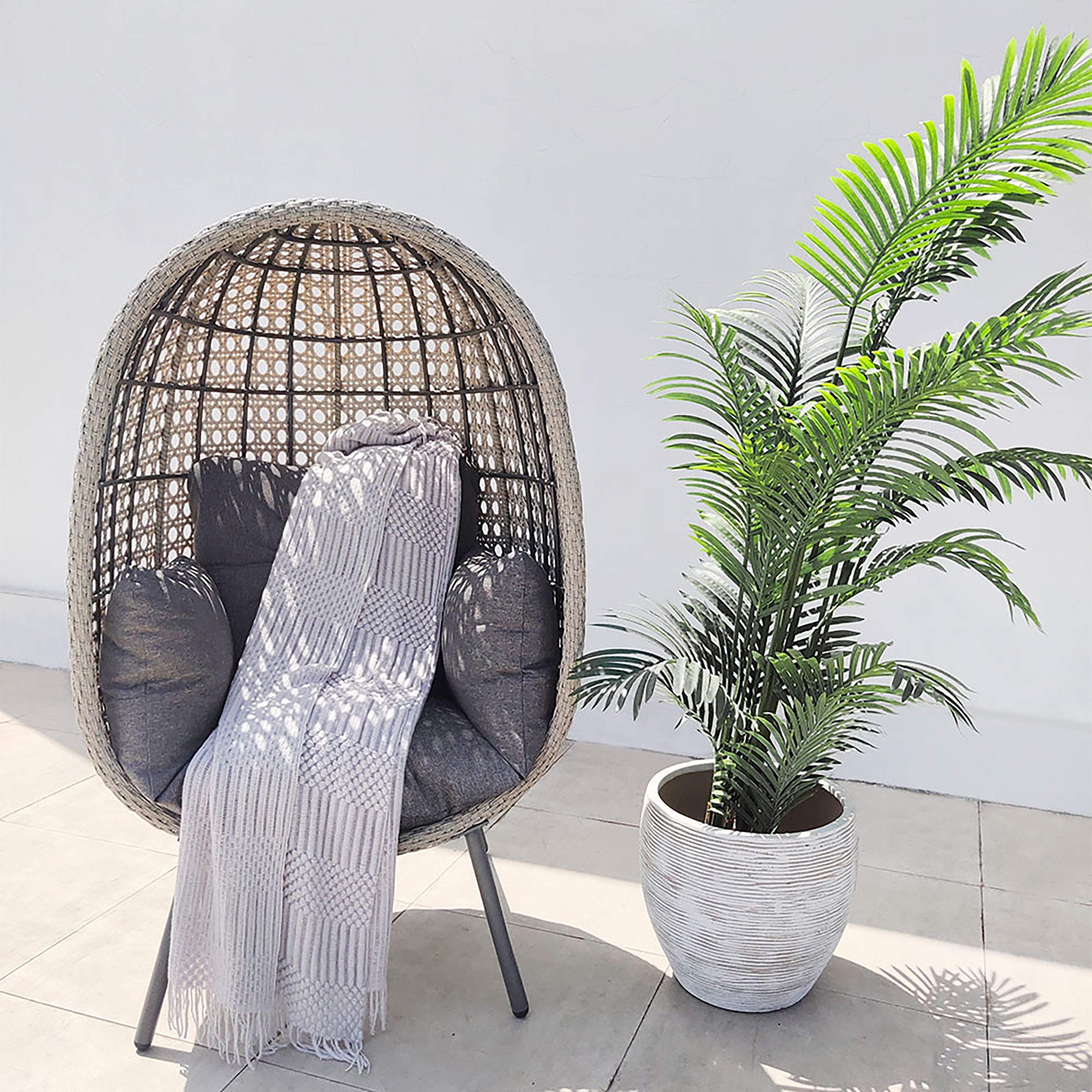 Photos - Sofa ST Kitts Rattan Single Nest Chair Stone  (Grey)