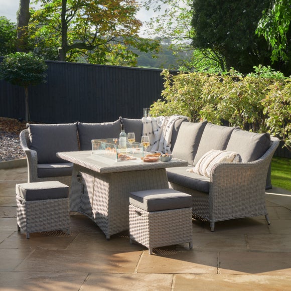 Antigua Rattan Corner Set Fire Pit Dunelm