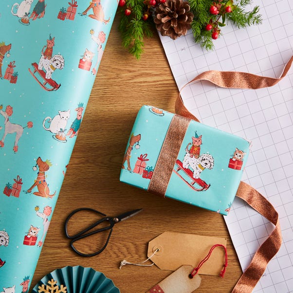 3m Aqua Merry Friends Wrapping Paper image 1 of 4