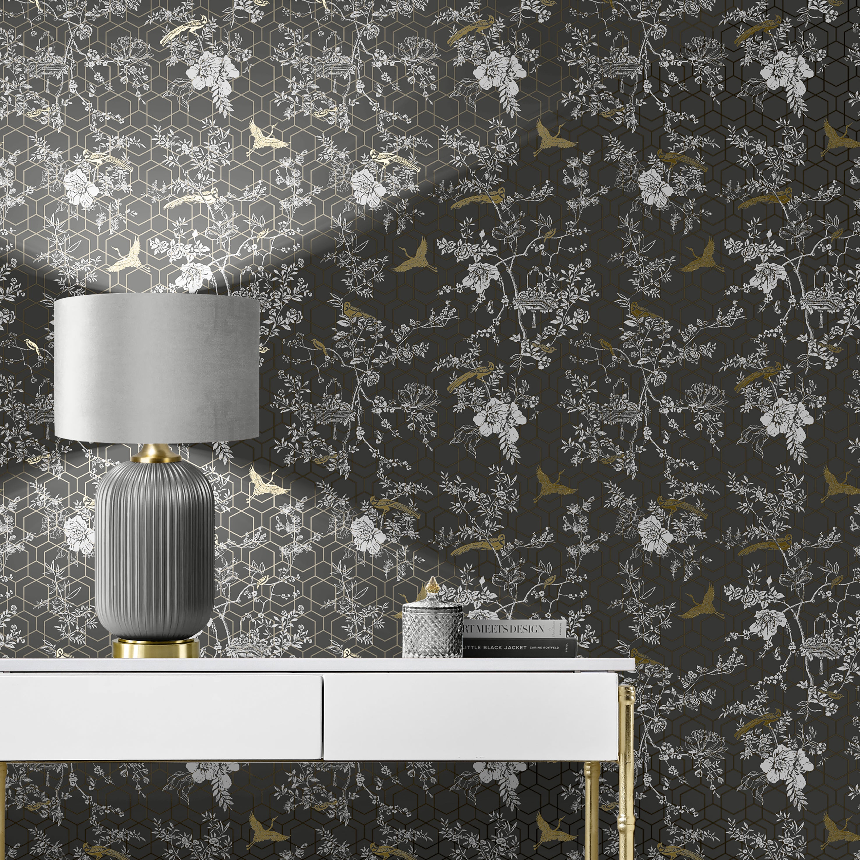 Lipsy Himara Wallpaper Himara Charcoal And Gold