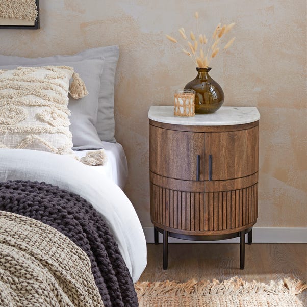 Mila 2 Door Bedside Table, Mango Wood and Marble image 1 of 7