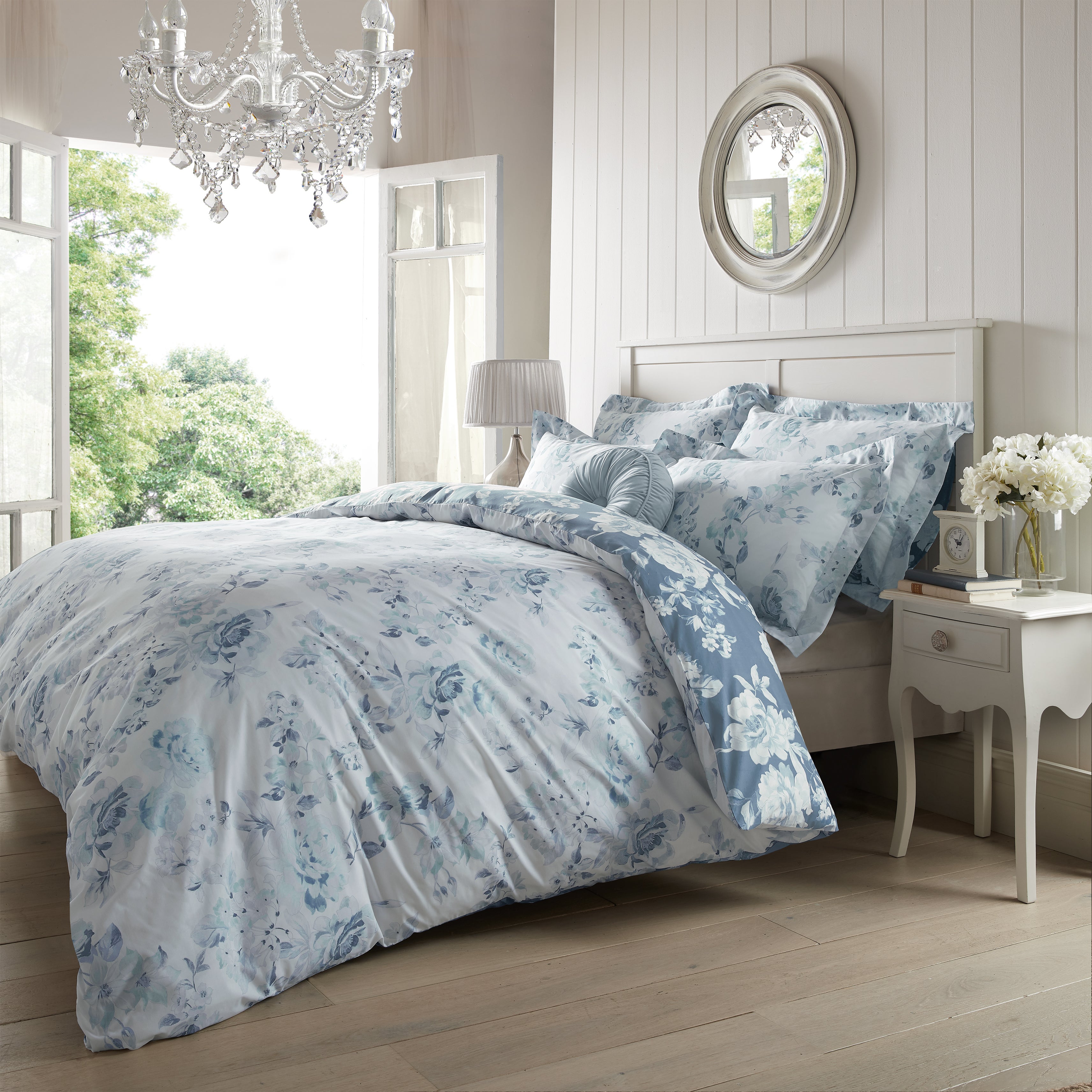 Holly Willoughby Bryony Blue Reversible Duvet Cover and Pillowcase Set ...