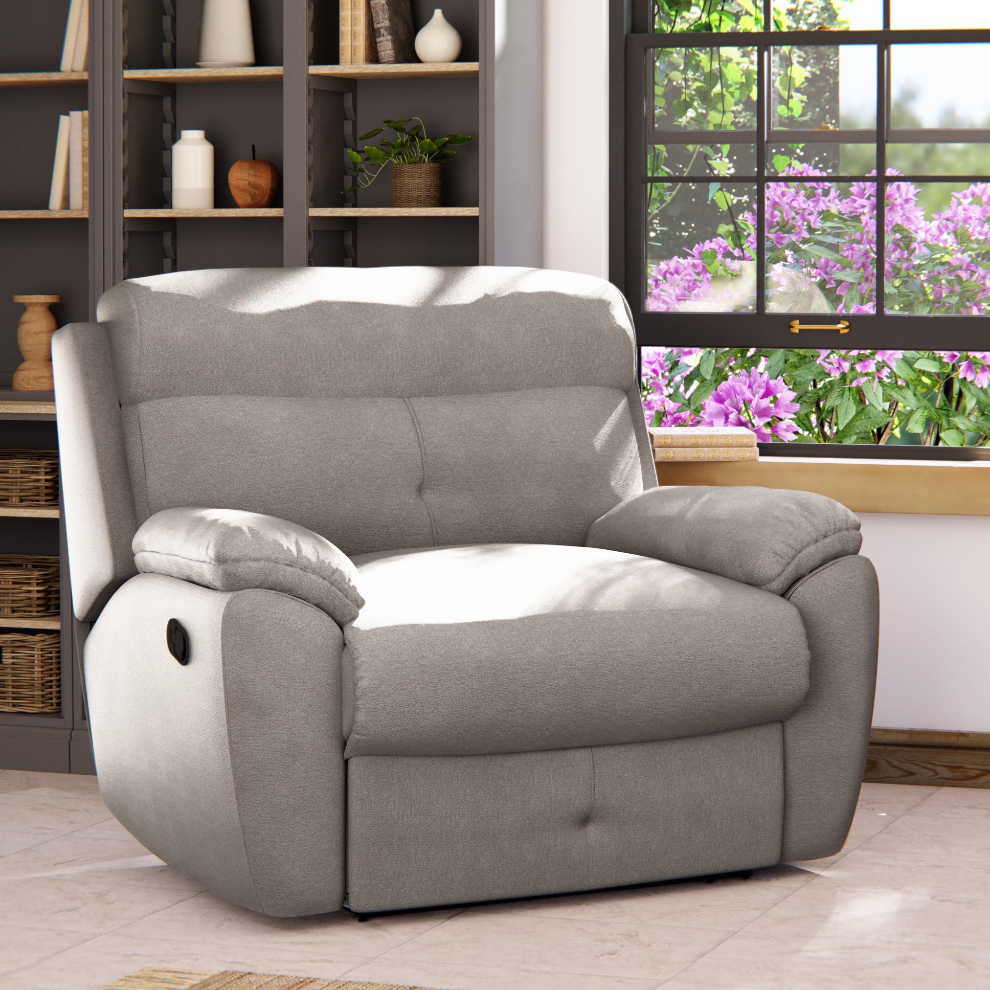 Abbotsbury Manual Recliner Snuggle Sofa Grey Chenille