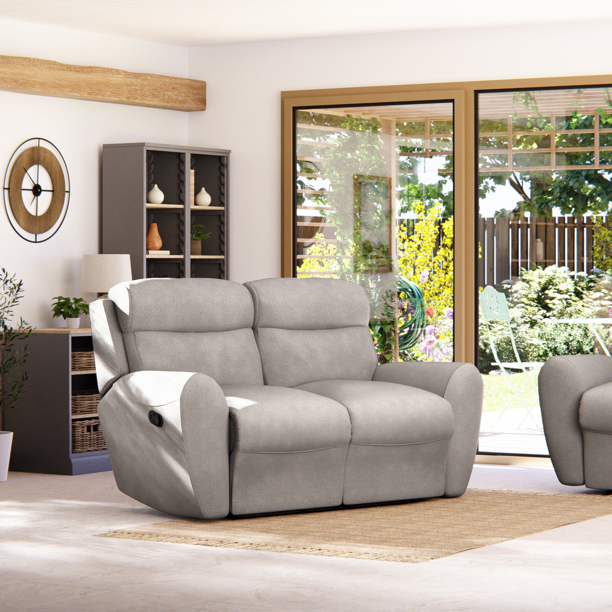 Wareham 2 Seater Manual Recliner Sofa Grey Chenille