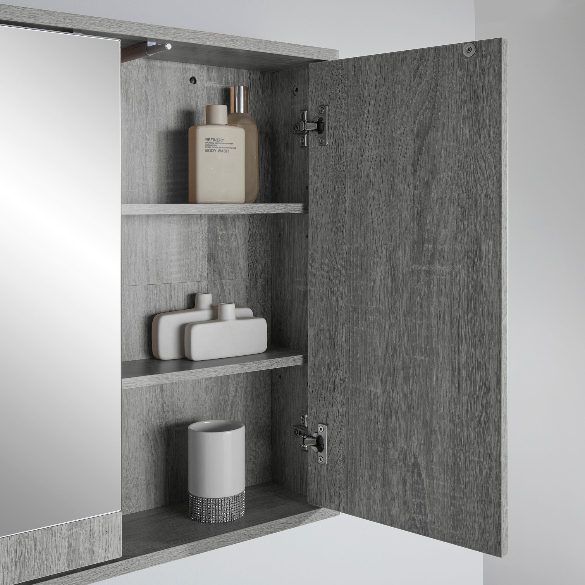 Maia Double Mirror Cabinet, Grey | Dunelm
