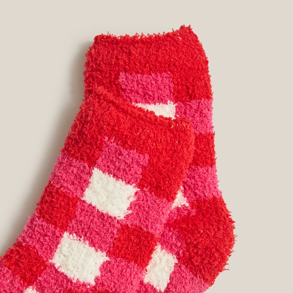 Pink Check Cosy Socks | Dunelm