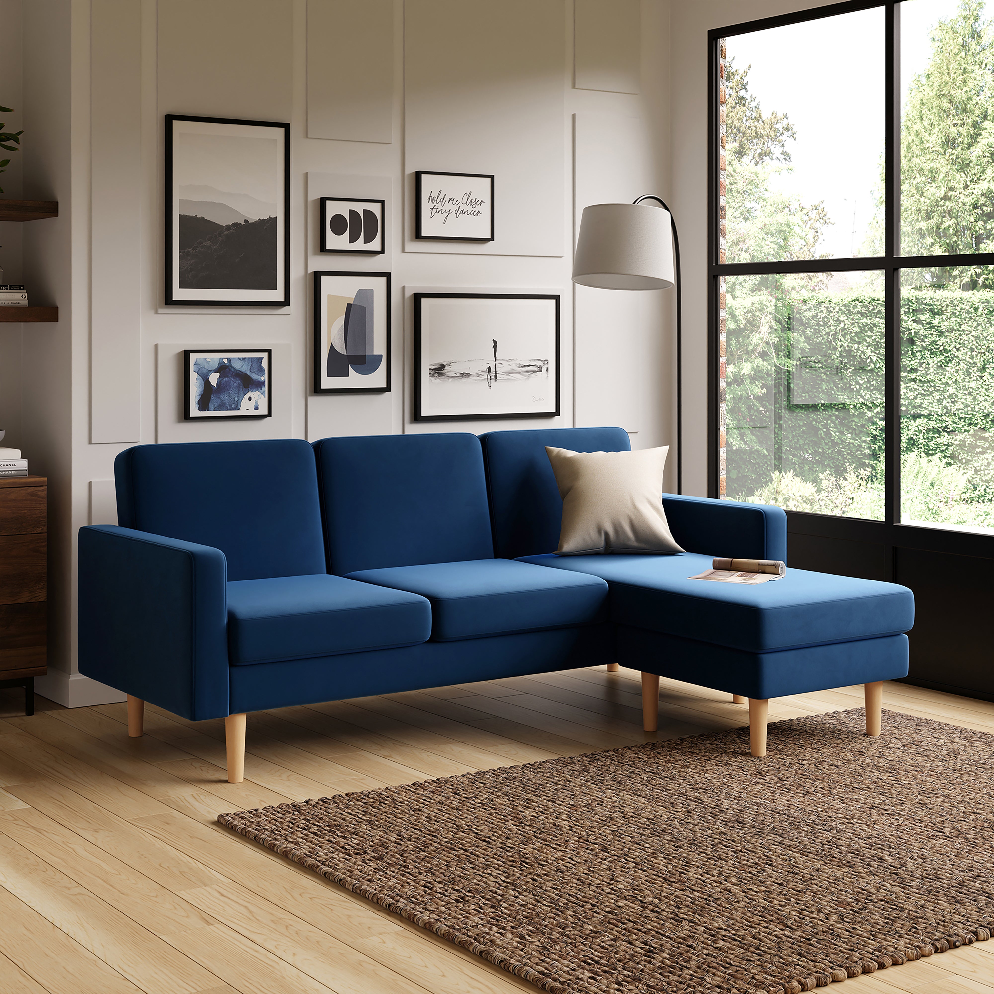 Jacob Velvet Corner Sofa Bed Navy