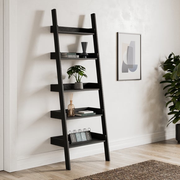 Ladder shelf black on sale and wood