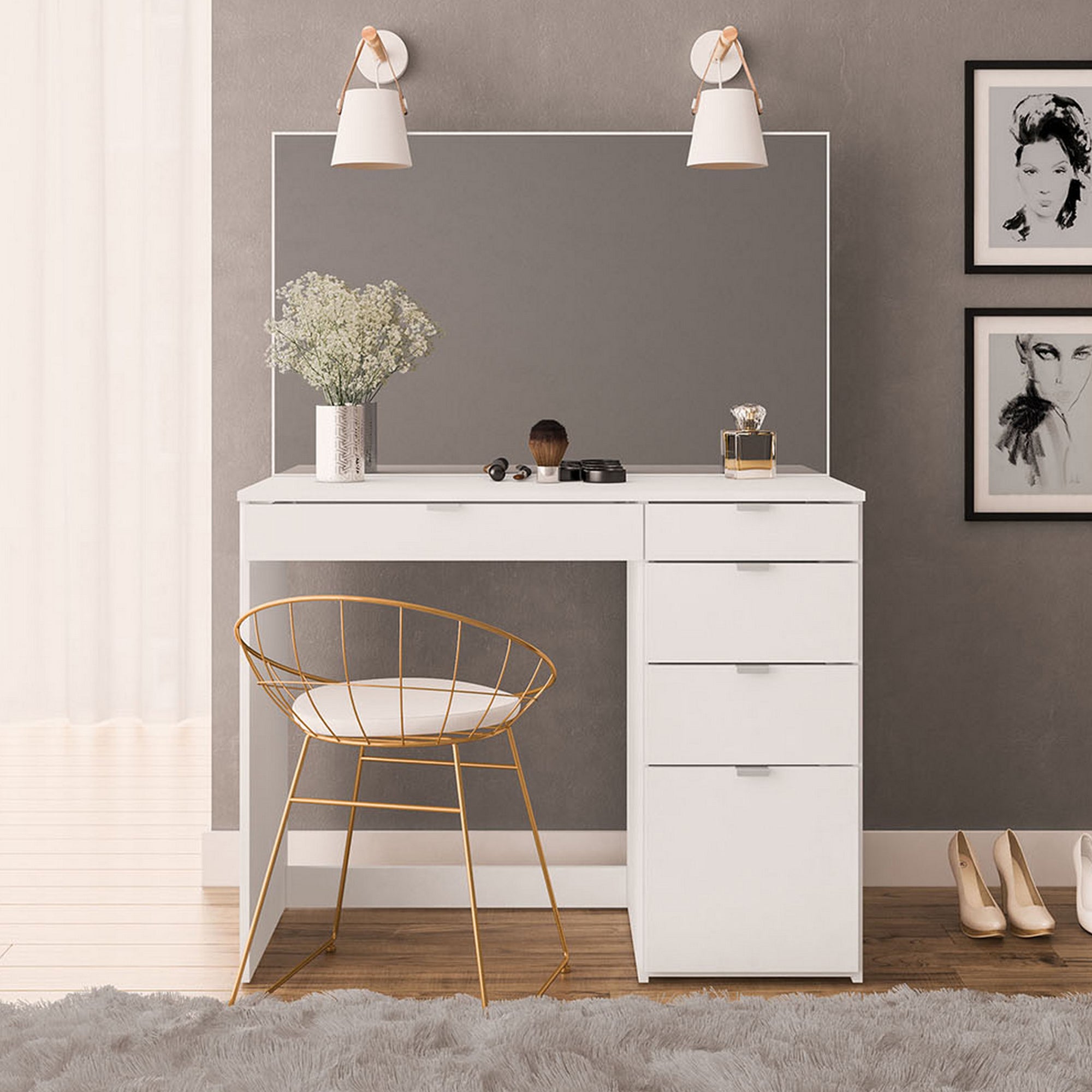Photos - Dressing Table Demi 5 Drawer  with Mirror White